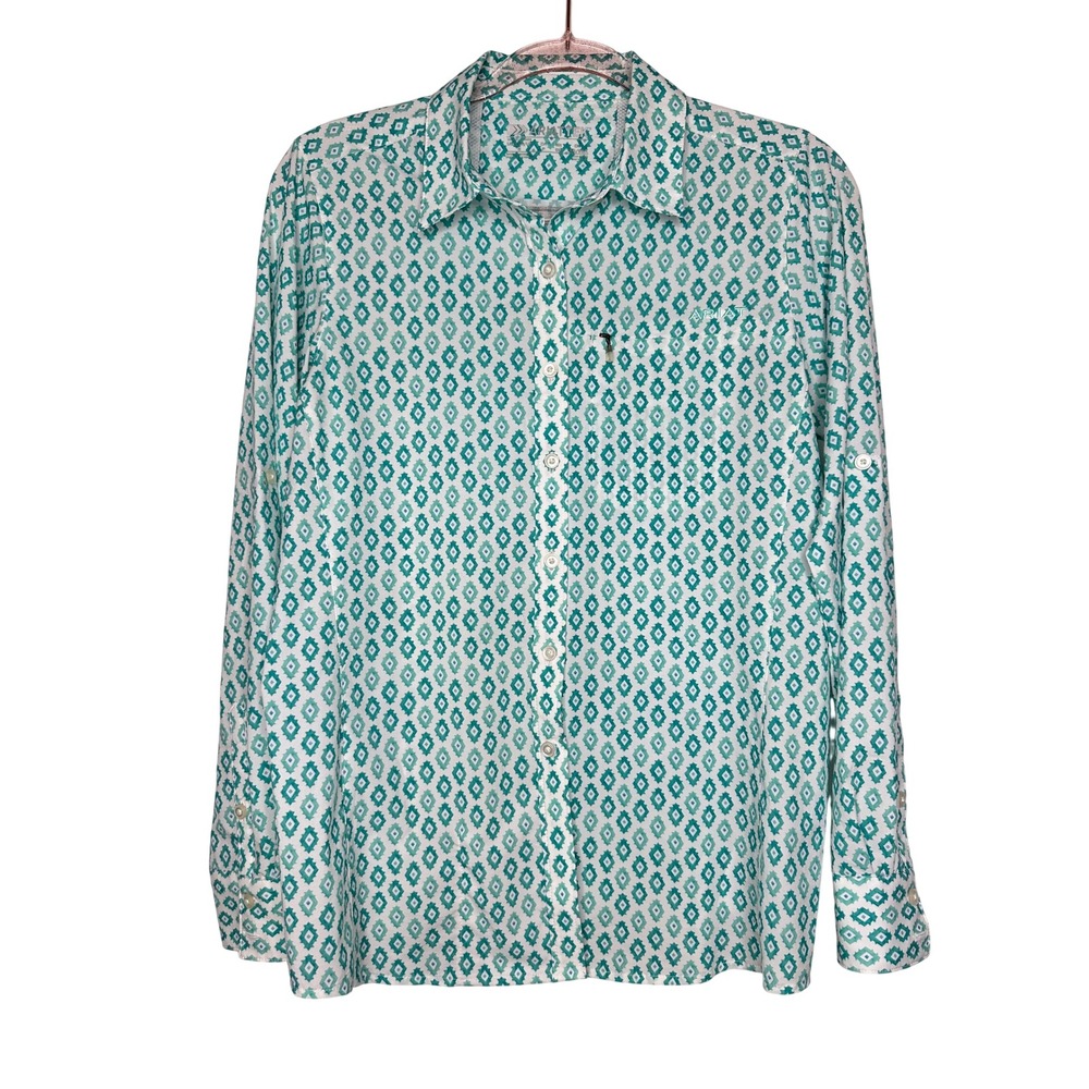 Ariat VentTEK LS Shirt S Turquoise Geometric Diamond Print Button Down
